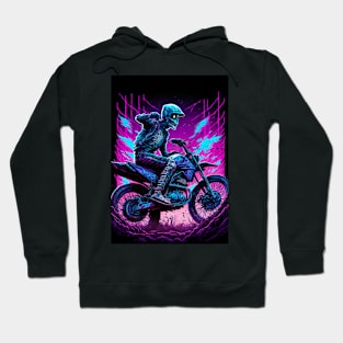 Skeleton Riding Dirt Bike Cyber Future Style Hoodie